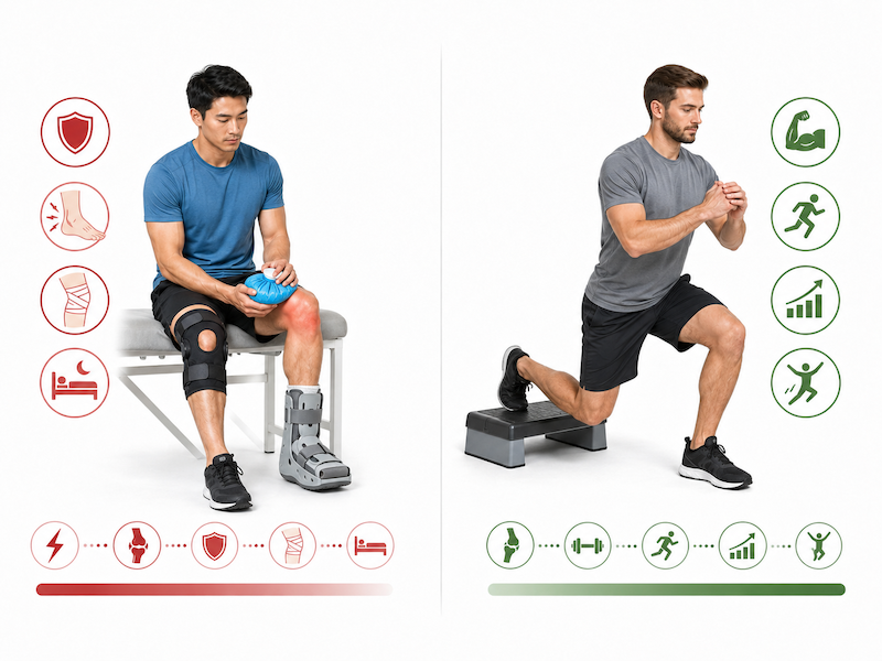 84651ed6-5764-4ae4-9096-406e2d18accd Clinical illustration showing how limb asymmetry is interpreted using symptoms, sport, injury history, performance, and change over time