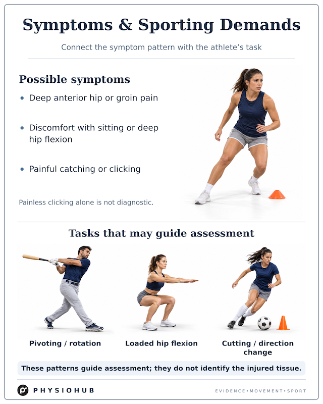 02-symptoms-and-sporting-demands Diagram showing that injury risk depends on multiple factors beyond limb asymmetry alone